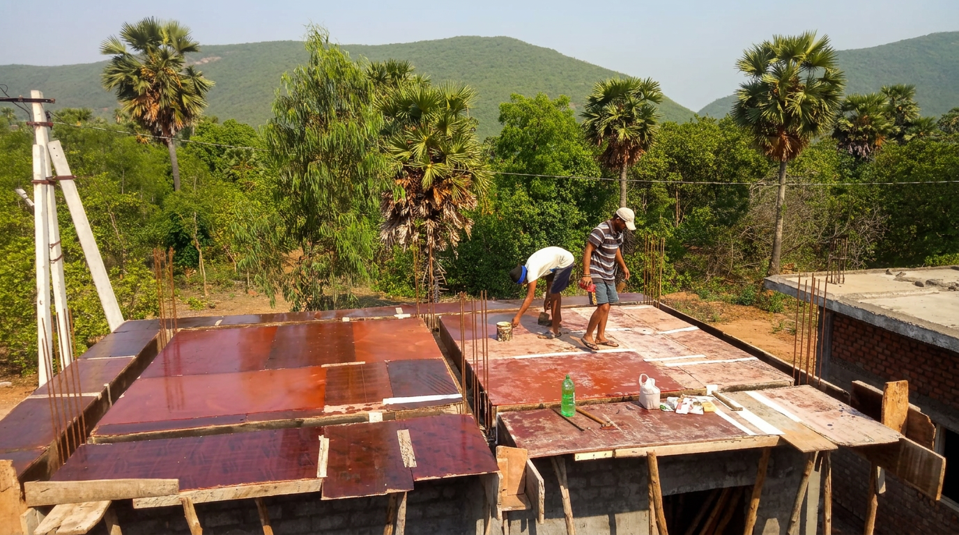 Roof slab shuttering and concreting in progress